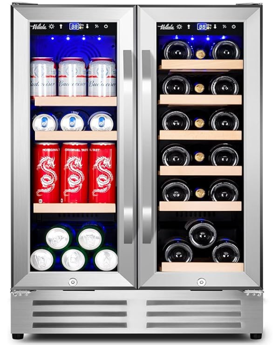 Wine and Beverage Refrigerator,24 Inch Dual Zone Fridge with Glass Door