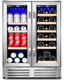 Wine and Beverage Refrigerator,24 Inch Dual Zone Fridge with Glass Door